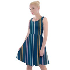 Multicolored Stripes On Blue Knee Length Skater Dress by SychEva