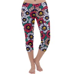 Daisy Colorfull Seamless Pattern Capri Yoga Leggings by Kizuneko