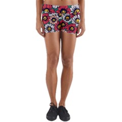 Daisy Colorfull Seamless Pattern Yoga Shorts by Kizuneko