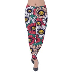 Daisy Colorfull Seamless Pattern Velvet Leggings by Kizuneko