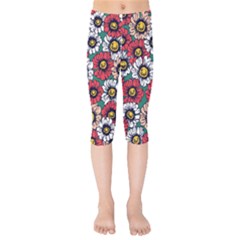 Daisy Colorfull Seamless Pattern Kids  Capri Leggings  by Kizuneko