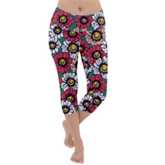 Daisy Colorfull Seamless Pattern Lightweight Velour Capri Yoga Leggings by Kizuneko