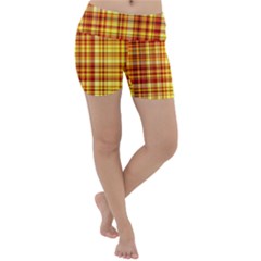 Red Lines On Yellow Lightweight Velour Yoga Shorts by JustToWear