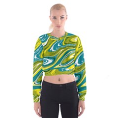 Green Vivid Marble Pattern Cropped Sweatshirt by goljakoff