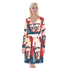 Trump Pop Art Long Sleeve Velvet Front Wrap Dress by goljakoff