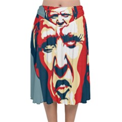 Trump Pop Art Velvet Flared Midi Skirt by goljakoff