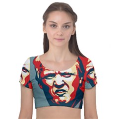 Trump Pop Art Velvet Short Sleeve Crop Top  by goljakoff