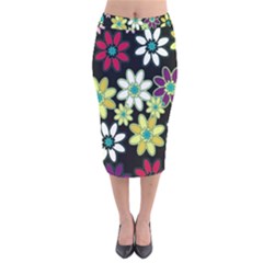 Flowerpower Velvet Midi Pencil Skirt by PollyParadise