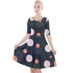 Black Peach White  Quarter Sleeve A-line Dress by Sobalvarro