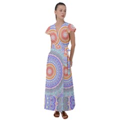 Pretty Pastel Boho Hippie Mandala Flutter Sleeve Maxi Dress by CrypticFragmentsDesign