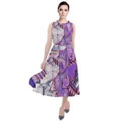 Blooming Lilacs Spring Garden Abstract Round Neck Boho Dress by CrypticFragmentsDesign