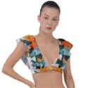 Spring Flowers Plunge Frill Sleeve Bikini Top View1