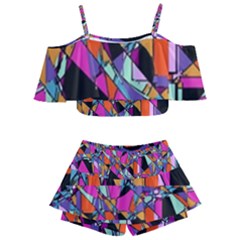 Abstract  Kids  Off Shoulder Skirt Bikini by LW41021