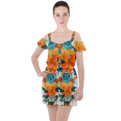 Spring Flowers Ruffle Cut Out Chiffon Playsuit by LW41021