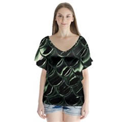 Dragon Scales V-neck Flutter Sleeve Top by PollyParadise