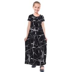 Black And White Splatter Abstract Print Kids  Short Sleeve Maxi Dress by dflcprintsclothing