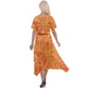 Orange/Yellow Line Pattern Cross Front Sharkbite Hem Maxi Dress View2