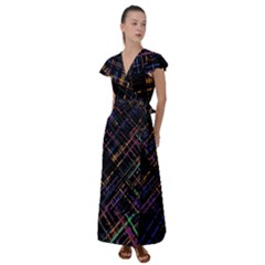 Criss-cross Pattern (multi-colored) Flutter Sleeve Maxi Dress by LyleHatchDesign