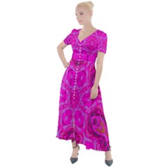 Purple Flower 2 Button Up Short Sleeve Maxi Dress by LW323