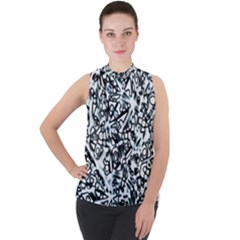 Beyond Abstract Mock Neck Chiffon Sleeveless Top by LW323