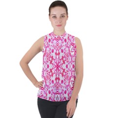 Pink Petals Mock Neck Chiffon Sleeveless Top by LW323