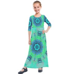 Blue Green  Twist Kids  Quarter Sleeve Maxi Dress by LW323