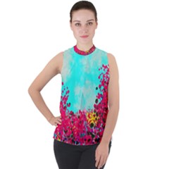 Flowers Mock Neck Chiffon Sleeveless Top by LW323