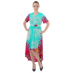 Flowers Front Wrap High Low Dress by LW323