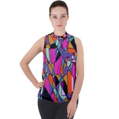 Abstract 2 Mock Neck Chiffon Sleeveless Top by LW323