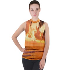 Sunset Beauty Mock Neck Chiffon Sleeveless Top by LW323