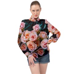 Sweet Roses High Neck Long Sleeve Chiffon Top by LW323