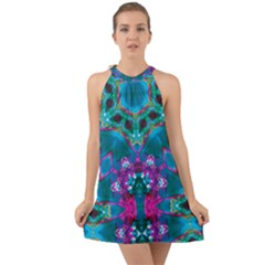 Peacock2 Halter Tie Back Chiffon Dress by LW323