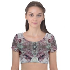 Pebbles Repeats Iv Velvet Short Sleeve Crop Top  by kaleidomarblingart