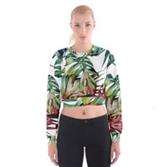 Tropical Leaves Cropped Sweatshirt by goljakoff