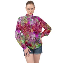 Jungle Love High Neck Long Sleeve Chiffon Top by PollyParadise