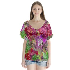 Jungle Love V-neck Flutter Sleeve Top by PollyParadise