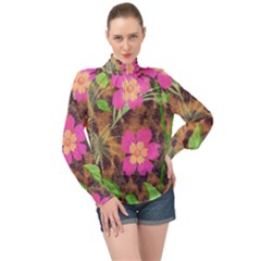 Jungle Floral High Neck Long Sleeve Chiffon Top by PollyParadise