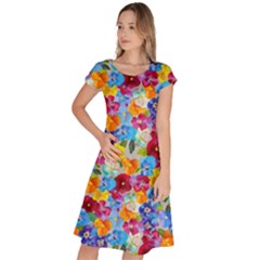 Pansies  Watercolor Flowers Classic Short Sleeve Dress by SychEva