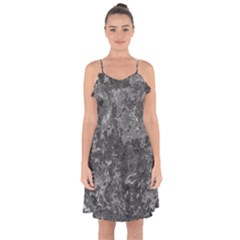 Dark Grey Abstract Grunge Texture Print Ruffle Detail Chiffon Dress by dflcprintsclothing