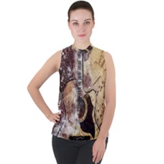 Guitar Mock Neck Chiffon Sleeveless Top by LW323