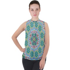 Hawaii Mock Neck Chiffon Sleeveless Top by LW323