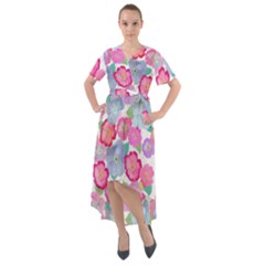 Bright, Joyful Flowers Front Wrap High Low Dress by SychEva