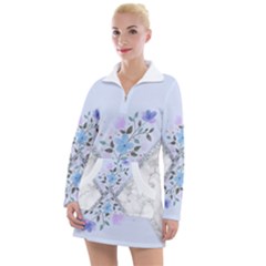 Minimal Silver Blue Marble Bouquet A Women s Long Sleeve Casual Dress by gloriasanchez