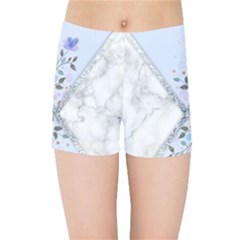 Minimal Silver Blue Marble Bouquet A Kids  Sports Shorts by gloriasanchez