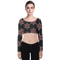 Metatron Cube Velvet Long Sleeve Crop Top by gloriasanchez