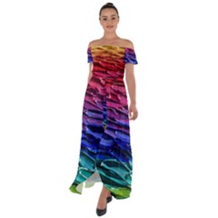 Rainbow Waves Off Shoulder Open Front Chiffon Dress by uggoff