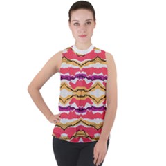 Earth Boho Print Mock Neck Chiffon Sleeveless Top by gloriasanchez