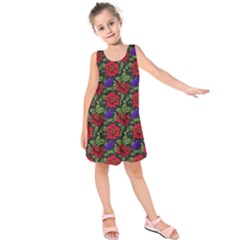 Spanish Passion Floral Pattern Kids  Sleeveless Dress by gloriasanchez