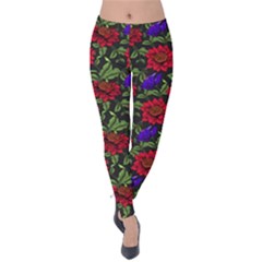 Spanish Passion Floral Pattern Velvet Leggings by gloriasanchez