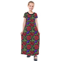 Spanish Passion Floral Pattern Kids  Short Sleeve Maxi Dress by gloriasanchez